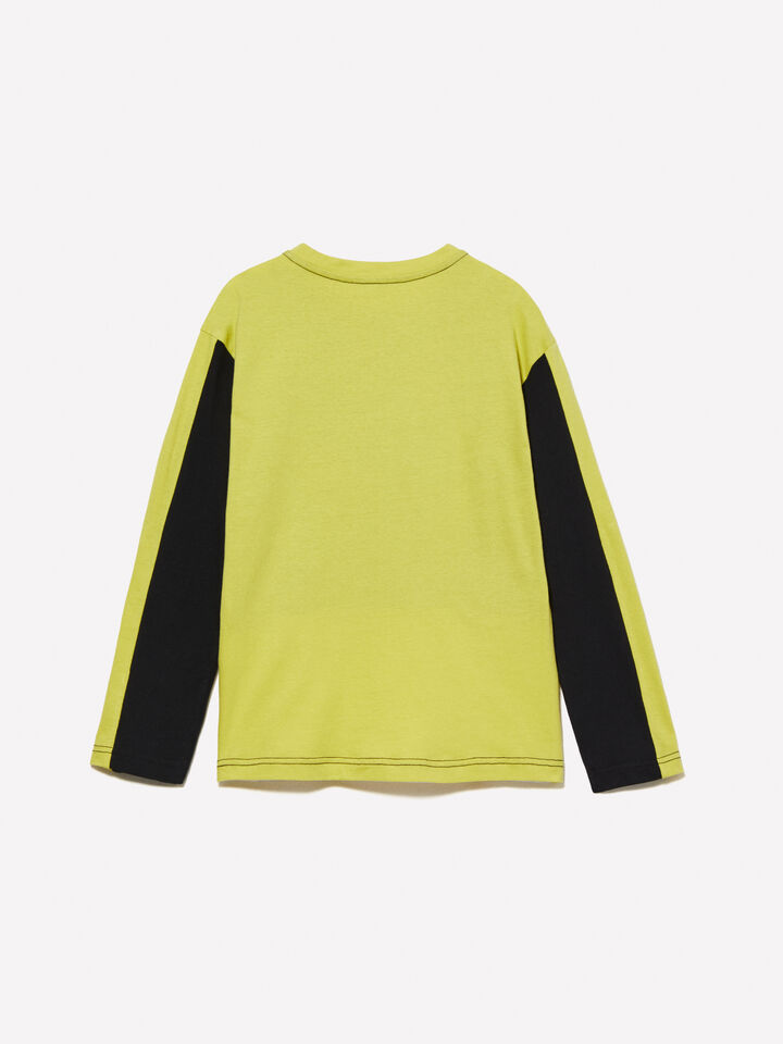 Yellow color block t-shirt with print - boys' long sleeve t-shirts - Multi-color | Sisley Young image number 2